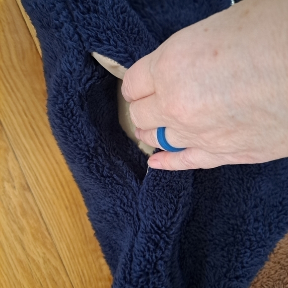 C Brand Women's Large Full Zip Fuzzy Vest Pockets Blue Brown Beige Colorblock - Picture 8 of 10